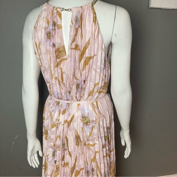 Ted Baker maxi dress size 8 Harpah Floral NWT pastel pleated gold chain straps - Picture 8 of 14